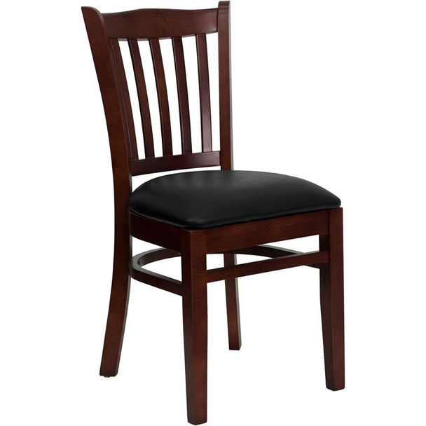 Flash Furniture Wood Vertical Back Chair with Mahogany Finish and Black Vinyl Seat - XU-DGW0008VRT-MAH-BLKV-GG