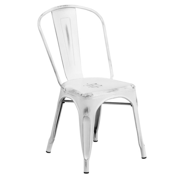 Flash Furniture Distressed White Metal Indoor-Outdoor Stackable Chair - ET-3534-WH-GG