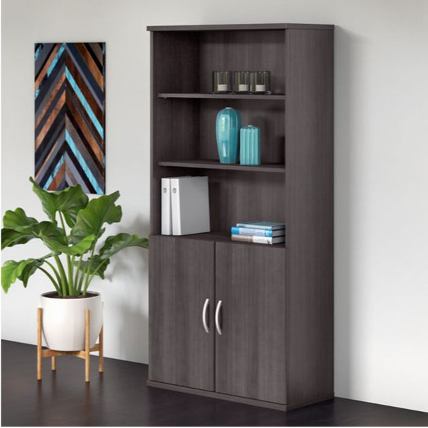 Bush Business Furniture Studio C Bookcase 5-Shelf with Doors 36" Storm Gray - STC015SG