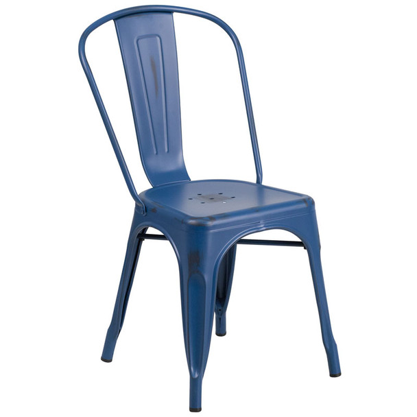 Flash Furniture Distressed Antique Blue Metal Indoor-Outdoor Stackable Chair - ET-3534-AB-GG