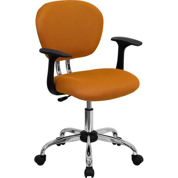 Flash Furniture Mid-Back Orange Mesh Task Chair with Arms and Chrome Base - H-2376-F-ORG-ARMS-GG