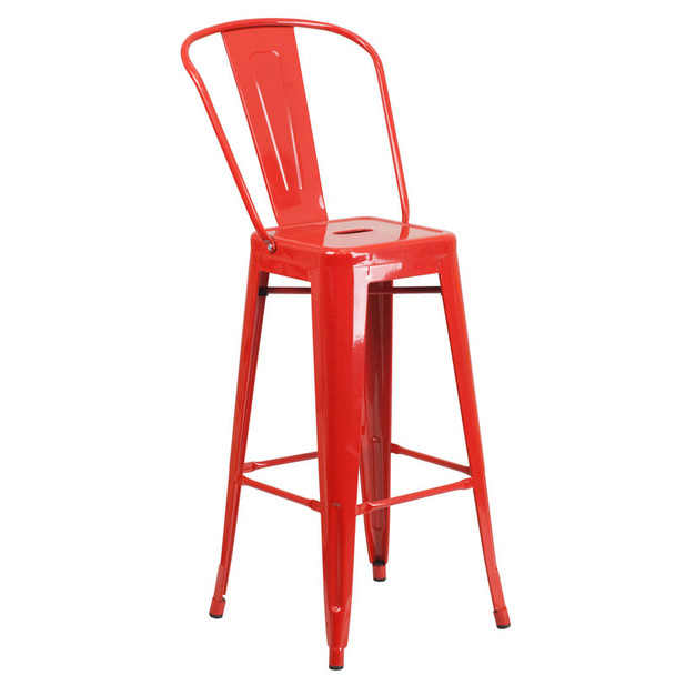 Flash Furniture Red Metal Indoor-Outdoor Bar Height Chair 30"H - CH-31320-30GB-RED-GG