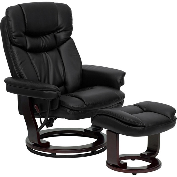 Flash Furniture Contemporary Black Leather Recliner and Ottoman with Swiveling Wood Base - BT-7821-BK-GG