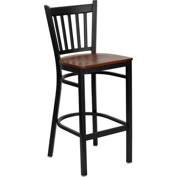 Flash Furniture Vertical Back Metal Restaurant Barstool with Cherry Wood Seat - XU-DG-6R6B-VRT-BAR-CHYW-GG