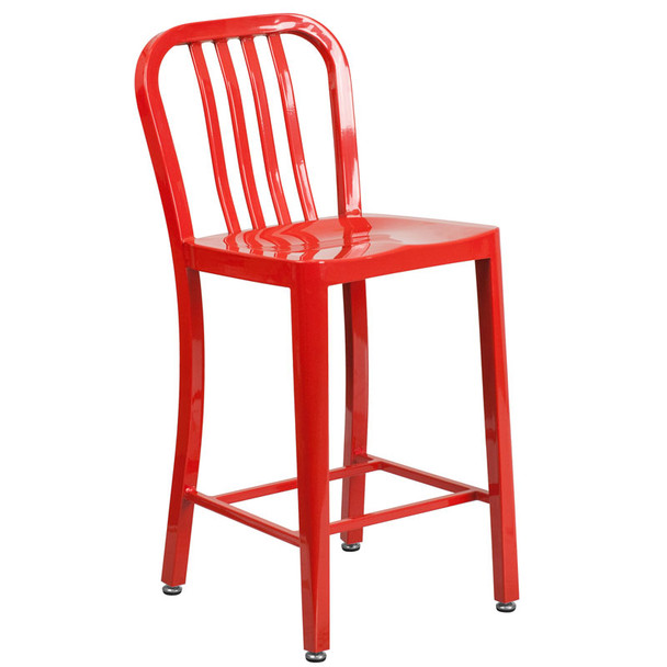 Flash Furniture Red Metal Indoor-Outdoor Counter Height Stool 24"H (2-Pack) - CH-61200-24-RED-GG