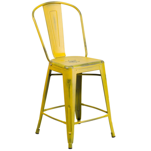 Flash Furniture Distressed Yellow Metal Indoor-Outdoor Counter Height Chair 24"H - ET-3534-24-YL-GG