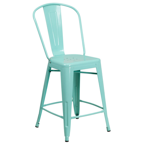 Flash Furniture Mint Green Metal Indoor-Outdoor Counter Height Chair 24"H - ET-3534-24-MINT-GG