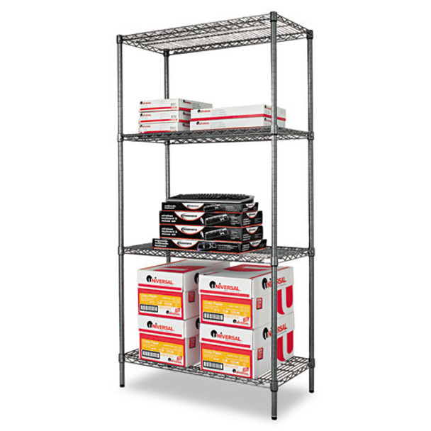 Alera NSF Certified Industrial 4-Shelf Wire Shelving Kit, 36w x 24d x 72h, Silver or Black - SW50-3618