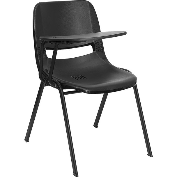 Flash Furniture Black Plastic Shell-Chair with Right Tablet - RUT-EO1-BK-RTAB-GG