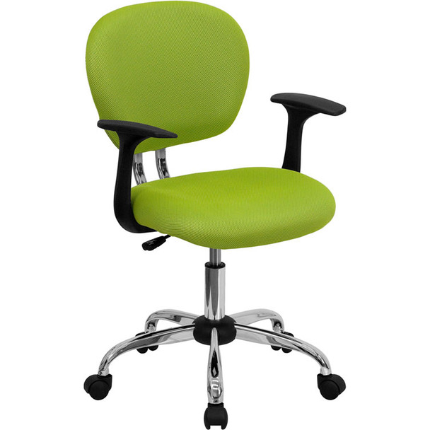 Flash Furniture Mid-Back Apple Green Mesh Task Chair with Arms and Chrome Base - H-2376-F-GN-ARMS-GG