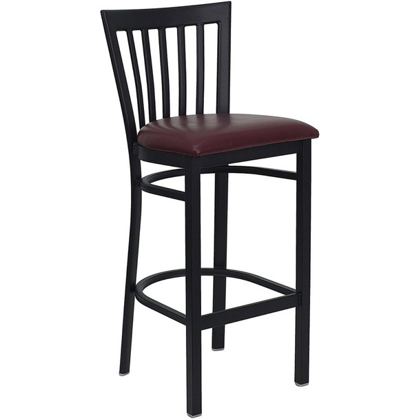 Flash Furniture School House Metal Restaurant Barstool with Burgundy Vinyl Seat - XU-DG6R8BSCH-BAR-BURV-GG