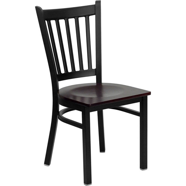 Flash Furniture Vertical Back Metal Restaurant Chair with Mahogany Wood Seat - XU-DG-6Q2B-VRT-MAHW-GG