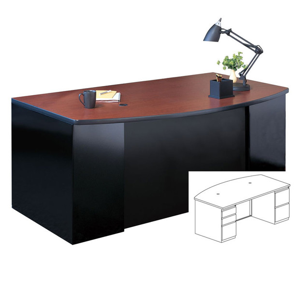 Mayline CSII Bow Front Desk with 2 Pedestals (1 F/F and 1 B/B/F) 60W x 39D x 29H - C1955