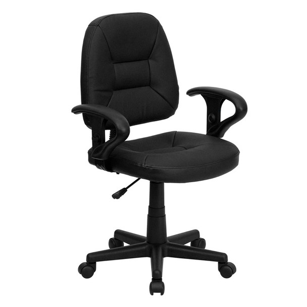 Flash Furniture Mid-Back Black Leather Ergonomic Task Chair with Arms - BT-682-BK-GG