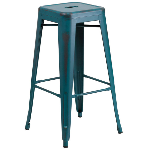 Flash Furniture Distressed Kelly Blue-Teal Metal Indoor-Outdoor Barstool 30"H - ET-BT3503-30-KB-GG