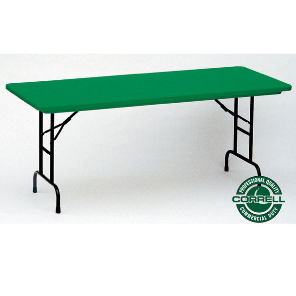 Correll R-Series Heavy Duty Blow-Molded Plastic Folding Table Adjustable Height Colored 30 x 60 - RA3060C