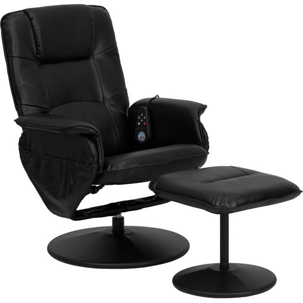 Flash Furniture Massaging Leather Recliner and Ottoman with Leather Wrapped Base - BT-753P-MASSAGE-BK-GG