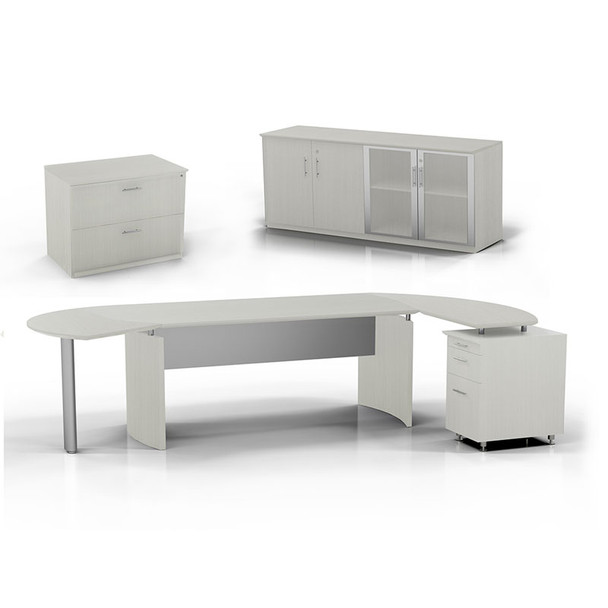 Mayline Medina Executive 72" Desk with Right Return, Left Desk Extension, Low-Wall Cabinet, Lateral File Cabinet, Textured Sea Salt - MNT15-TSS