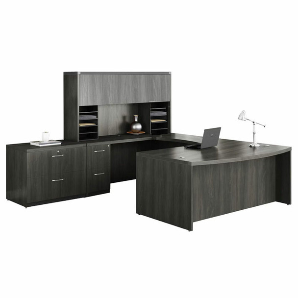 Safco Mayline Aberdeen Executive U-Shaped Desk 72 w/Wood Door Hutch Package Gray Steel - AT10-LGS