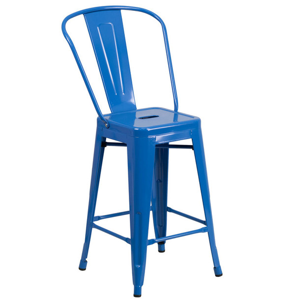 Flash Furniture Blue Metal Indoor-Outdoor Counter Height Chair 24"H - CH-31320-24GB-BL-GG