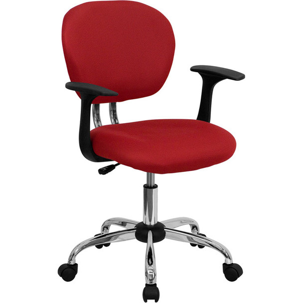 Flash Furniture Mid-Back Red Mesh Task Chair with Arms and Chrome Base - H-2376-F-RED-ARMS-GG