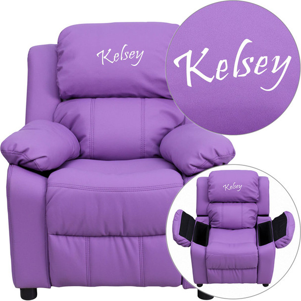 Flash Furniture Kid's Recliner with Storage Dreamweaver Embroiderable Lavender Vinyl - BT-7985-KID-LAV-EMB-GG