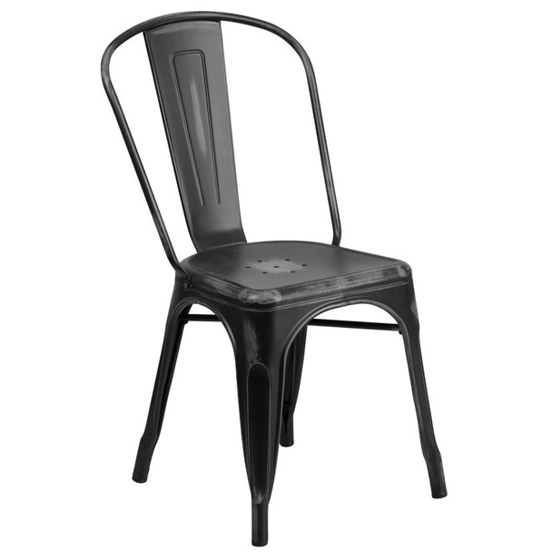 Flash Furniture Distressed Black Metal Indoor-Outdoor Stackable Chair - ET-3534-BK-GG