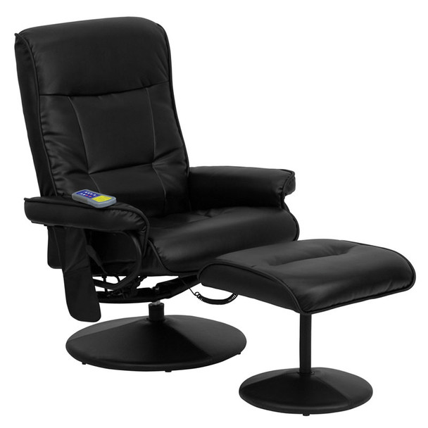 Flash Furniture Massaging Leather Recliner and Ottoman with Leather Wrapped Base - BT-7320-MASS-BK-GG