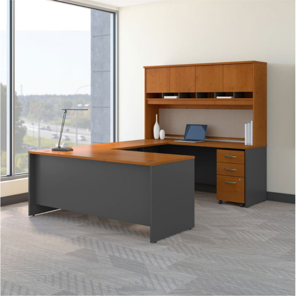 Bush Business Furniture Series C Package U-Shaped Desk with Hutch and Storage Package Natural Cherry - SRC094NCSU