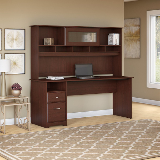 Bush Furniture Cabot Collection 72W Single Pedestal Desk and Hutch Harvest Cherry - CAB049HVC