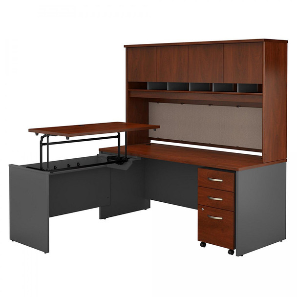 Bush Business Furniture C Series Executive L-Shape Desk 72" with Height Adjustable Bridge Package - SRC124HCSU