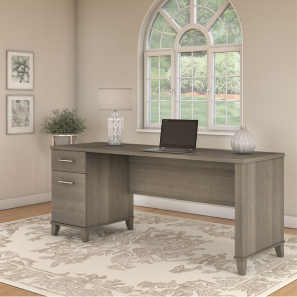 Bush Somerset Collection Single Pedestal Desk 72" Ash Gray - WC81672