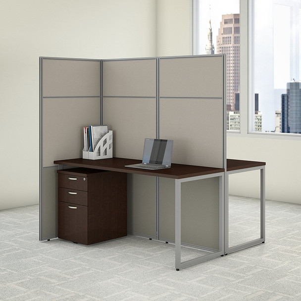 Bush Business Furniture Easy Office 2 Person Cubicle Desk w File Cabinets 60"W x 66"H Panels - EODH46SMR-03K