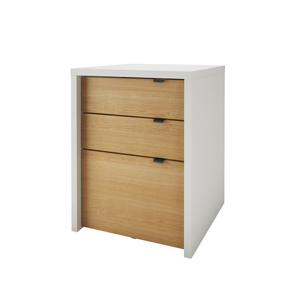 Nexera Chrono Collection 3-Drawer Filing Cabinet, White & Natural Maple - 211239