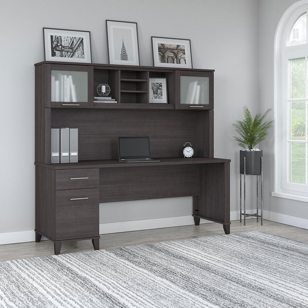 Bush Furniture Somerset 72"W Desk with Hutch Storm Gray - SET018SG