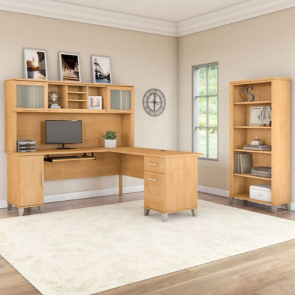 Bush Furniture Somerset 72"W L Shaped Desk with Hutch and Bookcase Maple Cross - SET011MC