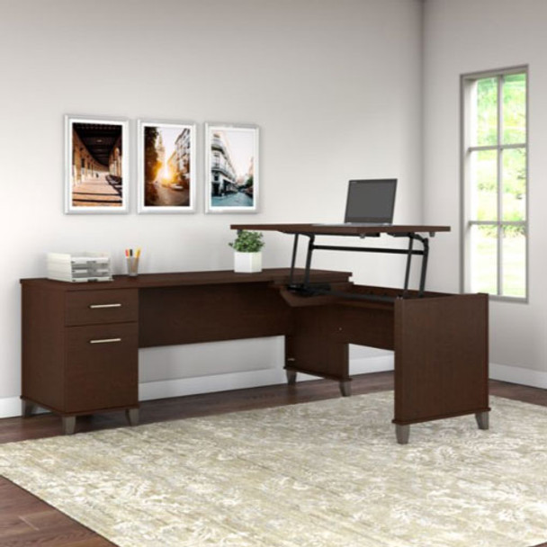 Bush Furniture Somerset 72"W Sit-to-Stand 3-Position L-Shaped Desk Mocha Cherry - SET014MR