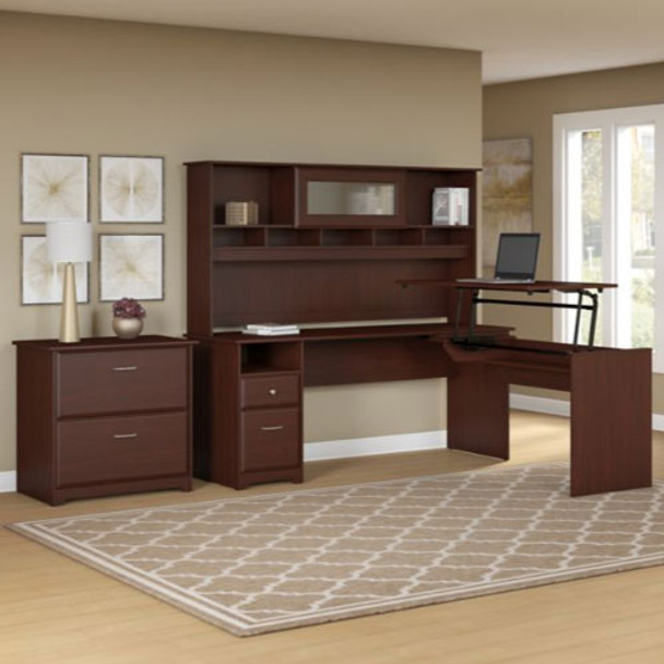 Bush Cabot Collection 72"W L-Shaped Computer Desk w Hutch and Drawers - CAB054HVC