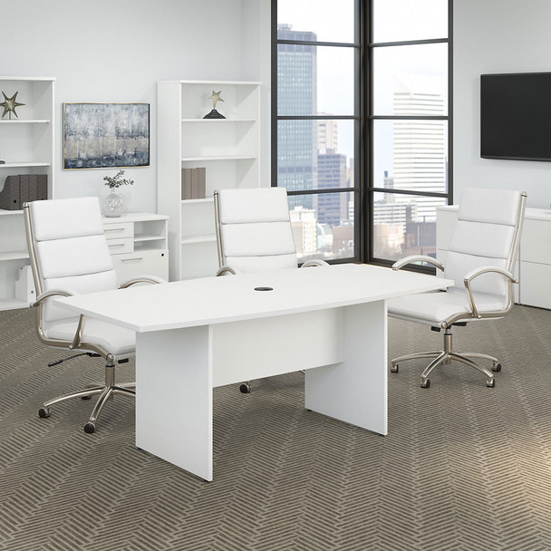 Bush Business Furniture 72W x 36D Boat Top Conference Table w Wood Base White - 99TB7236WH