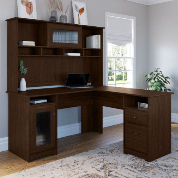 Bush Cabot Collection L-Shaped Desk 60" & Hutch Modern Walnut - CAB001MW