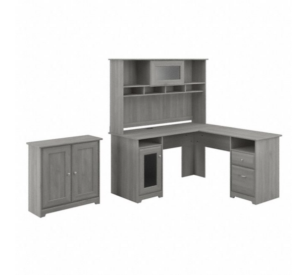 Bush Furniture Cabot Collection 60W L Shaped Computer Desk with Hutch and Small Storage Cabinet Modern Gray- CAB016MG