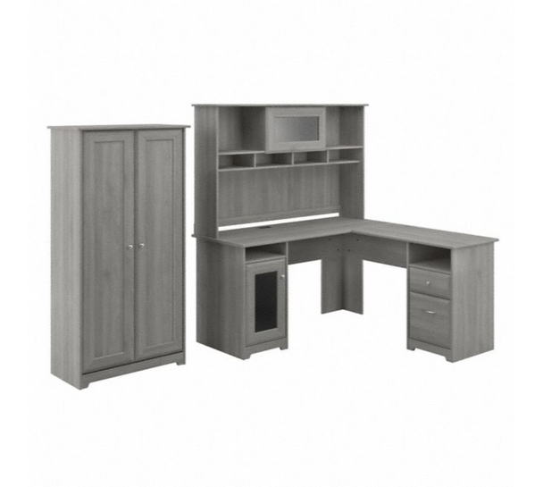 Bush Furniture Cabot Collection 60W L Shaped Computer Desk with Hutch and Tall Storage Cabinet Modern Gray - CAB017MG