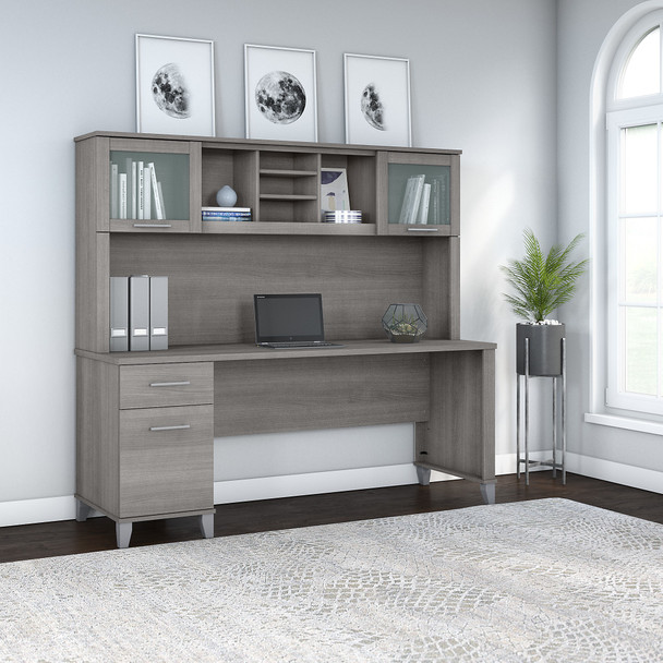 Bush Furniture Somerset 72W Office Desk with Drawers and Hutch in Platinum Gray - SET018PG