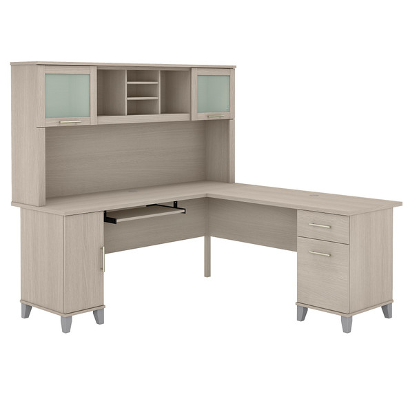 Bush Furniture Somerset 72W L Shaped Desk with Hutch in Sand Oak - SET001SO