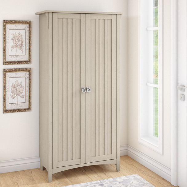 Bush Furniture Salinas Tall Storage Cabinet with Doors in Antique White - SAS332AW-03