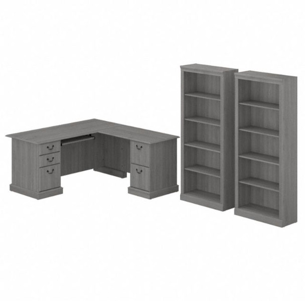 Bush Saratoga Collection L-Shaped Desk and Bookcase Set Modern Gray - SAR005MG
