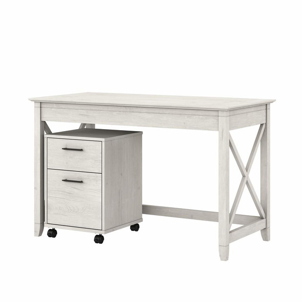 Bush Key West 48W Writing Desk with 2 Drawer Mobile Filing Cabinet Linen White Oak - KWS001LW