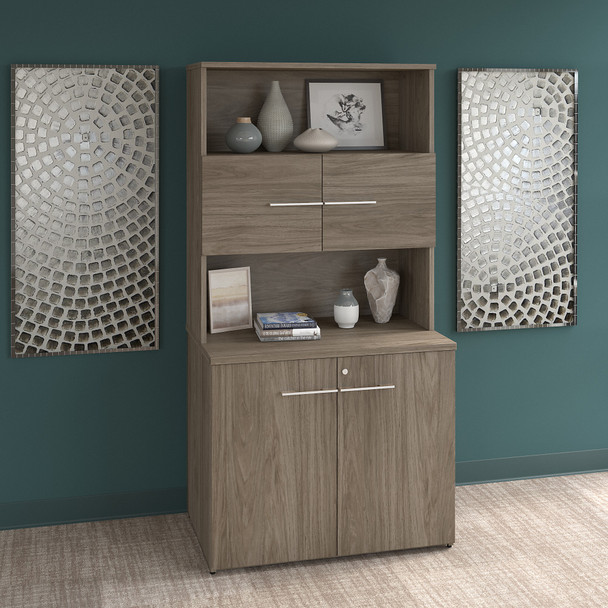 Bush Business Furniture Office 500 Collection 36W Tall Storage Cabinet with Doors and Shelves Modern Hickory - OF5008MHSU