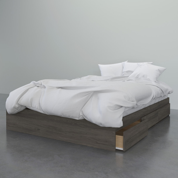 Nexera Queen Size Storage Platform Bed, 3-Drawer, Bark Grey - 376044 