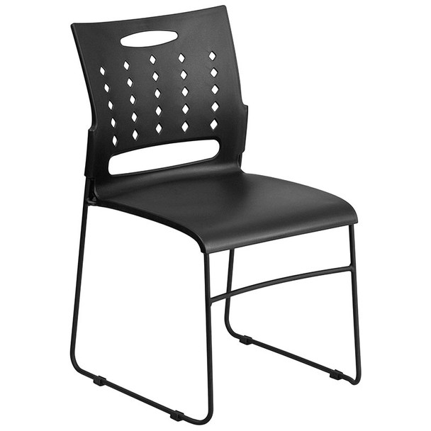 Flash Furniture HERCULES Series Sled Base Stack Chair with Air-Vent Back Black - RUT-2-BK-GG